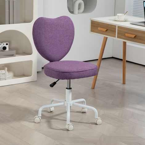 Silla de escritorio con forma de corazón, silla de oficina con 5 ruedas giratorias y altura ajustable, tapizada en tela, 40x50x79-89cm, color morado.