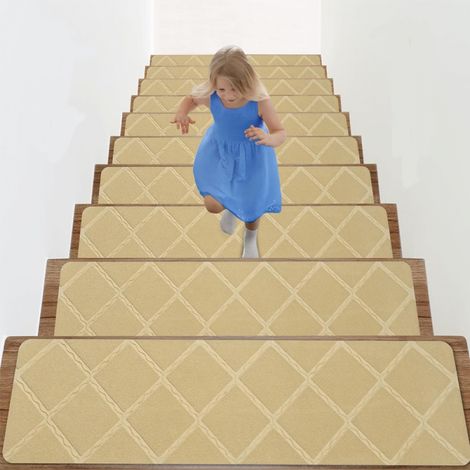 Tapis antidérapant, marches d'escalier autocollantes, adapté aux enfants et aux personnes âgées, cube beige, 7620 cm, 10 pièces (1/5)