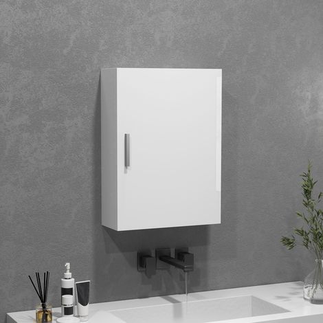 Blanc 40x15x55 cm - Armoire de salle de bain murale doté de étagères réglables en verre trempé, économie de place brillant