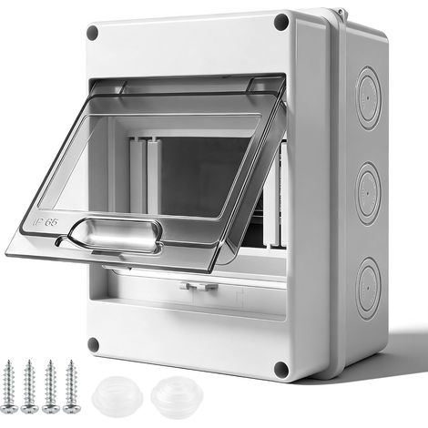 Coffret Électrique Étanche IP65 Extérieur avec 5 Modules DIN, Rail Intégré, Porte Transparente et Bornes de Recharge Boîtier ABS Résistant pour Jardin, Cave, Garage (1/5)