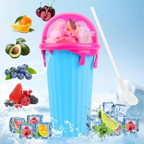 Slushy maker cup silicone 500ml, paille cuillère 2 en 1, gobelet réutilisable glaces smoothies bleu moderne (1/4)
