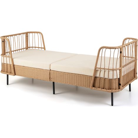 Canapé de Jardin en Rotin PE, Bain de Soleil 2 Places avec Coussins Épais, Canapé Transat Extérieur Bohème, Charge 360 kg, 192,5 x 79,5 x 77,5 cm (1/5)