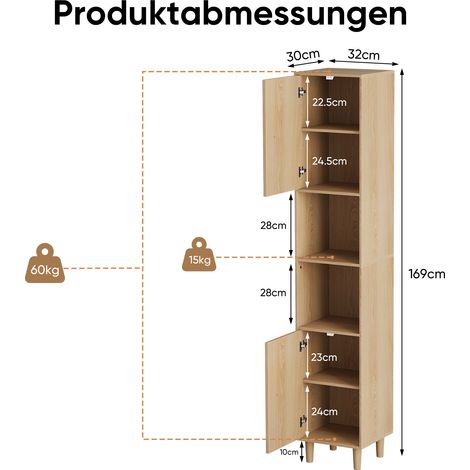 Armoire haute pour lave-linge, meuble de salle d'eau avec étagères ouvertes et portes, rangement fin en bois pour buanderie, balcon, salle de bain, cuisine, autoportant, aspect chêne