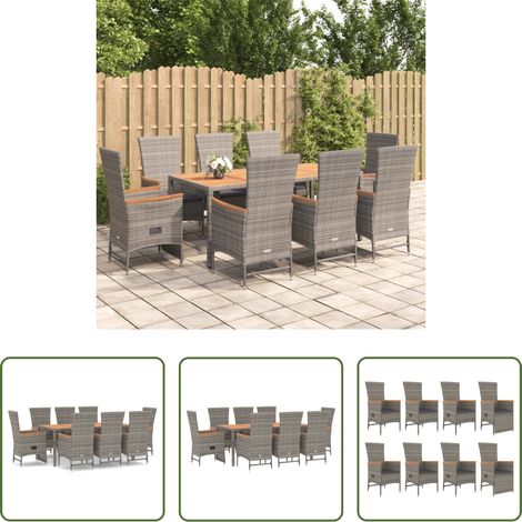 vidaXL Gartenessgruppe - 9-tlg. Garten-Essgruppe mit Kissen Grau Poly Rattan (1/5)