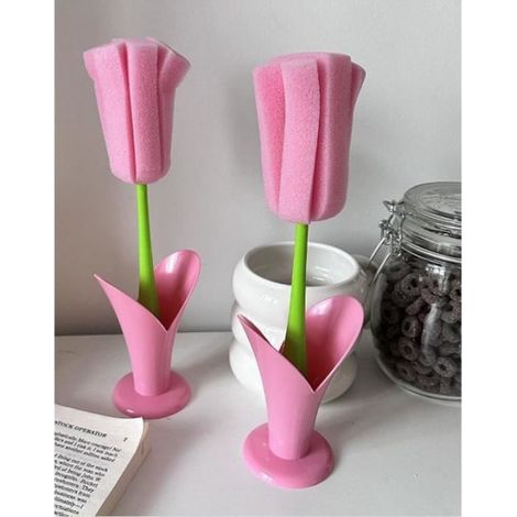 Goupillon Bouteille - Non spécifié - 25CM - Éponge Absorbante - Poignée Longue - Couleur Rose (1/4)