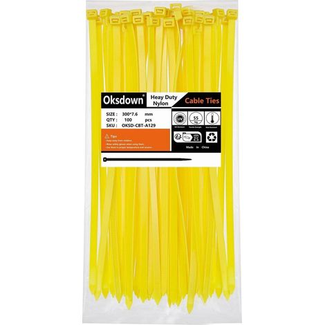 Kabelbinder 300mm x 7,6mm Gelb 100 Stück UV-Beständig 55kg Zugfestigkeit Nylon (1/4)
