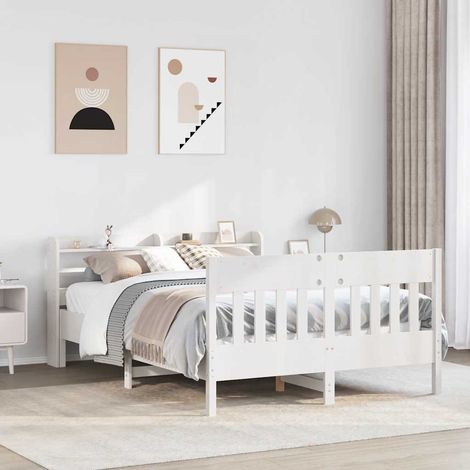 Cadre de lit 135 x 190 cm avec tête de lit et étagères, pin massif blanc, 39.06kg - PANGIVO (1/5)