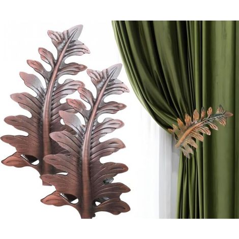 PCS Vintage Large Leaf Curtain Tiebacks Curtain Hook Drapery Holdbacks Curtains Holder U Shape Wall Towel Cloth Hook Hanger (Antique Red)