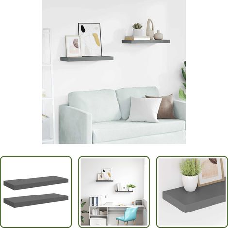 Étagère décorative - Étagère murale flottante 2 pcs Gris brillant 60x23,5x3,8 cm MDF (1/5)