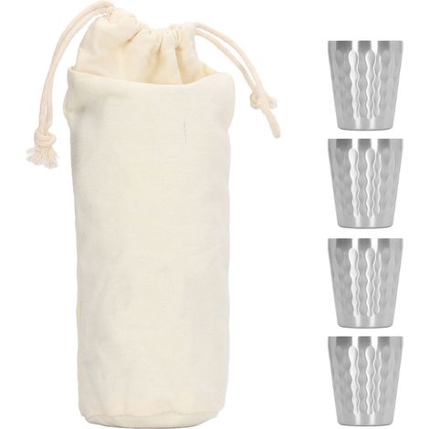 Lot de 4 gobelets 300ML en acier inoxydable 304, double paroi, empilables, tasse de camping extérieur. (1/5)