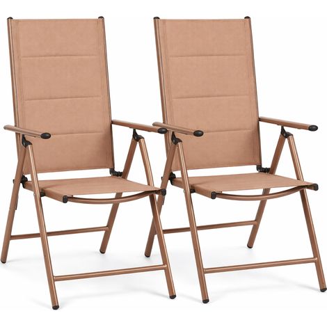 Set 2 Sedie Sdraio Beige Pieghevoli e Salvaspazio con Schienale Alto Ergonomico