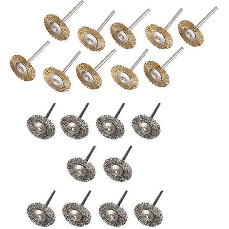 Ensemble de 20 brosses métalliques, brosses à disque, diamètre 25 mm, compatibles avec les meuleuses électriques Dremel - 10 brosses en acier inoxydable et 10 brosses en laiton. (1/5)