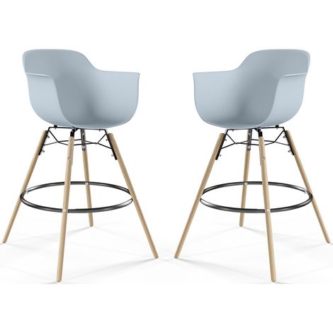 Tabouret de Bar - Design Scandinave - Pieds en Bois - Lot de 2 - Nordika Gris clair