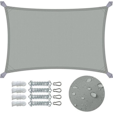 ® Voile d'ombrage Rectangulaire en Polyester Imperméable avec Kit de Montage 3x2m Gris