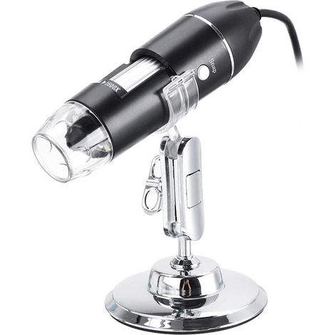Microscope numérique portable 0-1600x USB2.0 avec 8 LED réglables, ordinateur Windows XP/Vista/7, noir ABS 180g, kit 1 loupe 1 support 1 règle 1 lecteur optique (1/5)