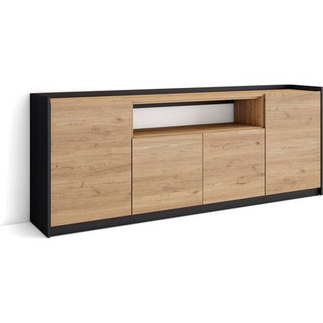 Skraut Home - Aparadores para salón, 207x37x80cm, 4 Puertas, Armario, zapatero, Roble y negro (1/5)