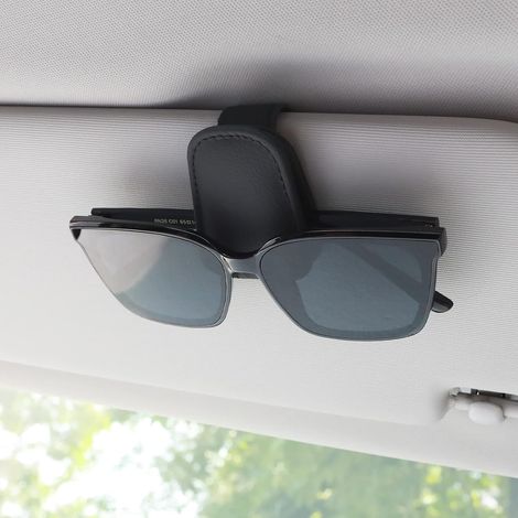 Porte-lunettes de soleil magnétique en cuir noir pour pare-soleil de voiture (1/5)