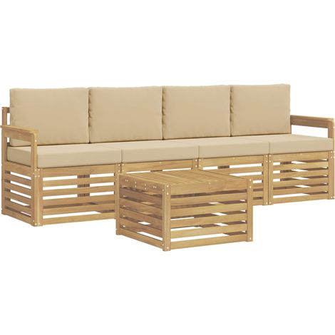 Outdoor-Sofagarnitur 5 stk. 4-Sitzer Weiß und Beige Polyester vidaXL (1/5)