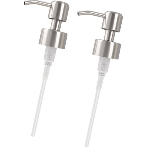 2PCS Pompe de Rechange pour Distributeur Savon Liquide 26–28 mm, Pompe à Savon en Acier Inoxydable Finition Brossée, Tête de Pompe Compatible Bouteilles Verre et Plastique (1/5)