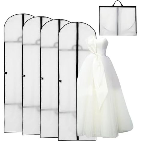 4PCS Housses de Vêtements, Housse Robe de Mariée, Lot de 4 Sacs à Vêtements Longs de 180 x 60 cm Avec Fermeture Eclair, Pliable Housse Vetement Suspendre pour Robe de Mariée, Robe de Soirée (1/5)