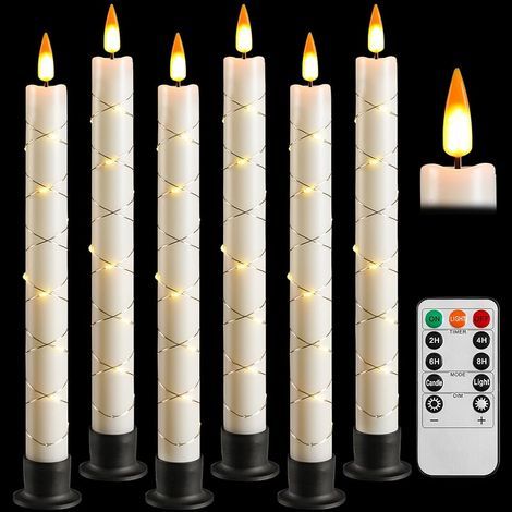 Bougie LED avec télécommande et minuterie, bougie à piles avec guirlandes lumineuses, mèche dynamique 3D, lot de 6, ivoire, avec 6 bases noires, pour la décoration intérieure (1/5)