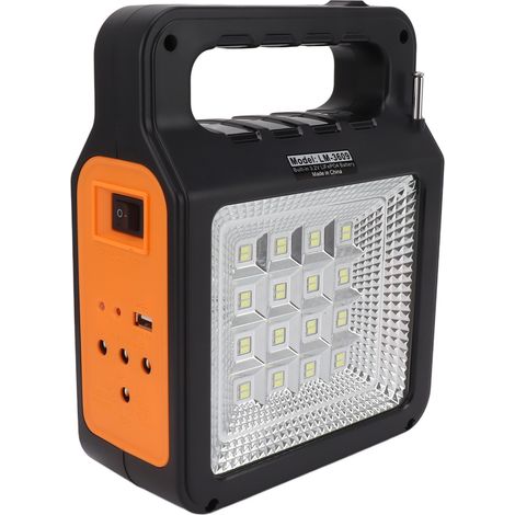 Batterie solaire externe 6000 mAh avec panneau lumineux frontal, 3 ampoules, poignée portable, générateur solaire pour le camping et les voyages
