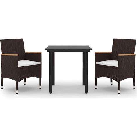 Set da Pranzo per Giardino 3 pz Salotto da Giardino con Cuscini Polyrattan e Vetro (1/5)