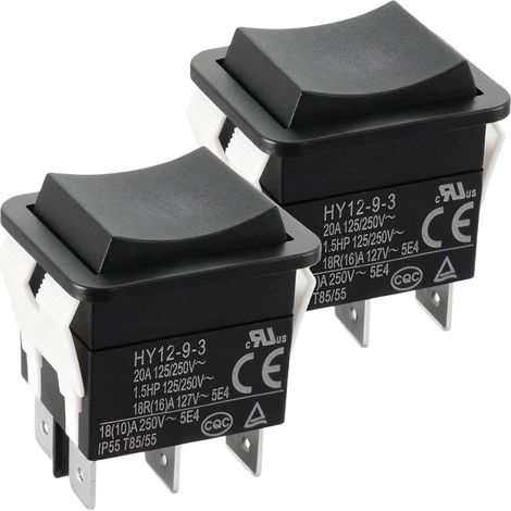 Lot de 2 interrupteurs à bascule 6 broches HY12 9 3 125/250 V, 20 A/2 PS, double interrupteur à bascule fiable pour appareils électriques