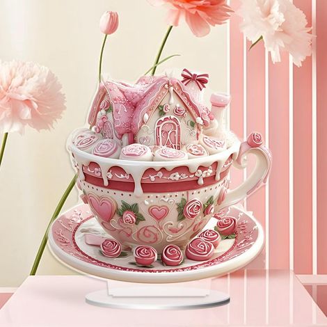 Décoration De Table En Acrylique - Cupcake 2D Forme Cœur Et Rose - Pour Décoration De Table De Saint-Valentin - 1 Pièce (1/5)