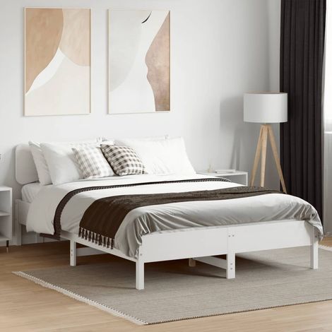 Cadre de lit sans matelas blanc 150x200 cm bois de pin massif (1/5)