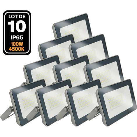 Europalamp – Lot de 10 projecteurs LED 100W – Température de couleur 4000K – Étanchéité IP65 pour extérieur – Flux lumineux 8000 LM (1/5)
