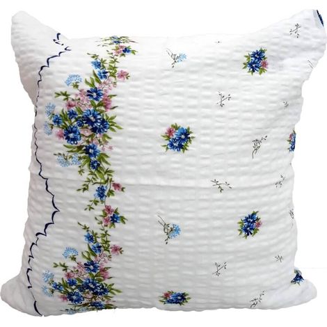 Federa in corteccia 40x40 con motivo a fiori blu