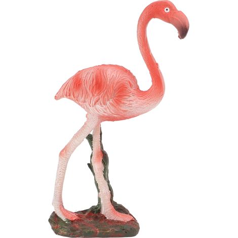 Une statue de flamant rose en résine rose vif, d'un réalisme saisissant, idéale comme décoration pour une étagère ou un bureau. (1/5)