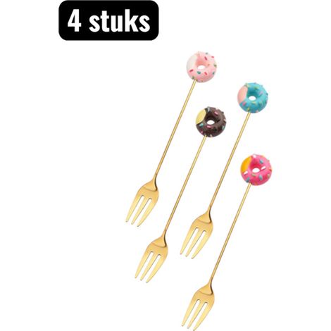 Ensemble de 4 pièces - Fourchette - Cuillères à long drink - Cuillère à mélanger en forme de donut - Cuillère à café en forme de sucette et fourchette à fruits - Couverts créatifs pour pâtisserie - Mo (1/5)