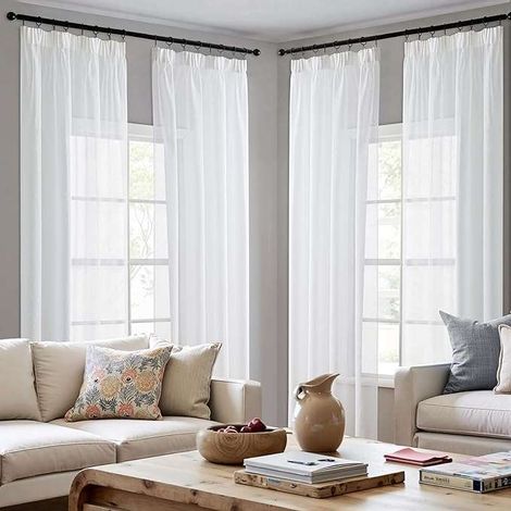 Halbtransparente Gardinen für das Wohnzimmer, 140 x 145 cm, 4er-Set, weiß