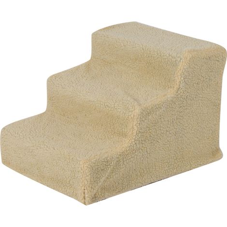 Escalier-rampe à 3 marches pour chien et chat avec housse amovible pour lit haut (beige) (1/5)
