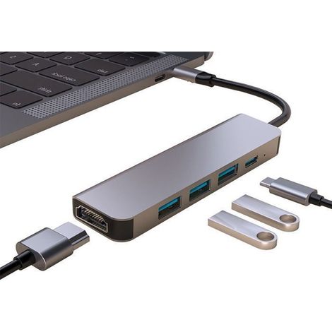 5 en 1 Hub HDMI Adaptateur USB C vers USB 3.0 x 3, Type C 100W PD Port de Recharge, HDMI 4K Compatible avec Macbook Air M1 Macbook (1/4)