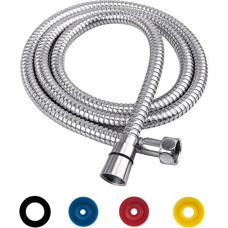Flexible de Douche Universel 1,5M Flexible de Douche Tuyau de Douche en Acier Inoxydable (G1/2") Raccord Fileté Universel Flexible Douchette avec 4 Limiteur De Débit d'Eau (1/5)
