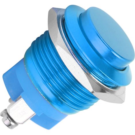 Bouton poussoir métal étanche inox auto-rétablissement normalement ouvert 16mm 220V bleu, interrupteur industriel robuste (1/5)