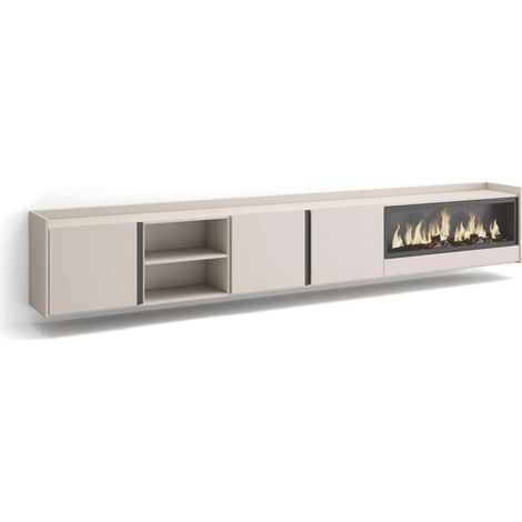 Mueble TV Benamargosa-02 de 315x50x35 cm con chimenea eléctrica XXL, suspendido, color beige (1/4)