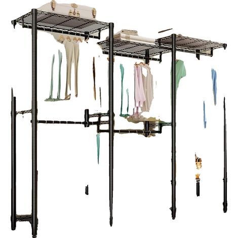 Perchero de acero al carbono de alta calidad, soporta hasta 650 kg, 8 estantes de alambre ajustables, 5 barras para colgar ajustables. (1/5)