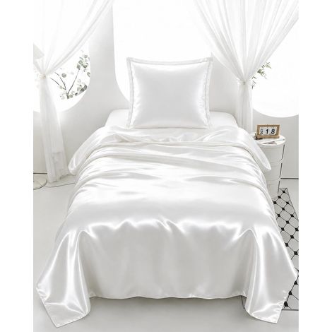 Bettwäsche-Set Satin 135x200cm Weiß Kühlend mit Reißverschluss & 80x80cm Kissenbezug