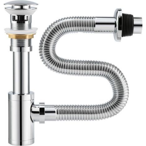 Chrome-plated copper wall-mounted sink drainer with rebound, odor-resistant, suitable for family hotels, wall drain with hole, 40 cm (1/4)