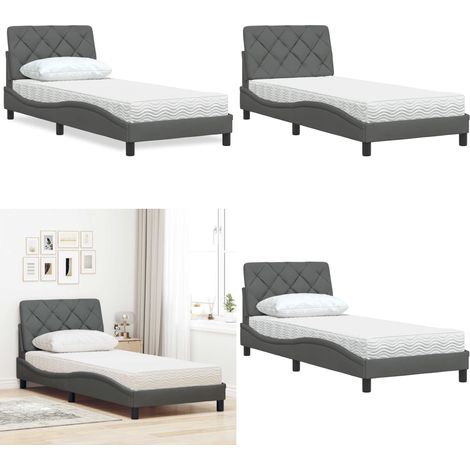 vidaXL Lit avec matelas gris foncé 90x200 cm tissu (1/5)