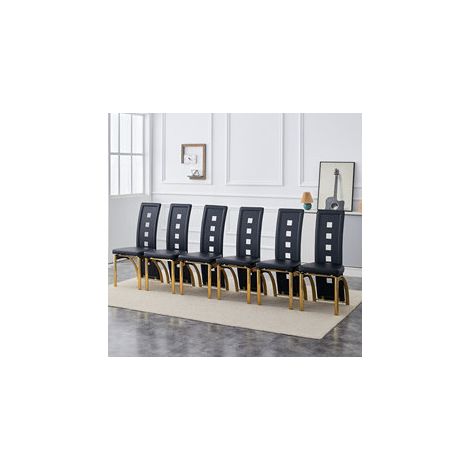 Set di 6 sedie da pranzo in PU nero con gambe in metallo dorato, 102,5 cm (1/5)