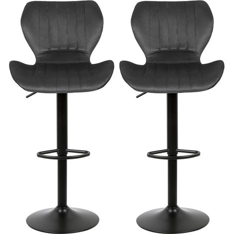 Skecten Juego de 2 Taburete de Bar, Taburete de cocina Giratorio en 360° con Respaldo Terciopelo - Negro