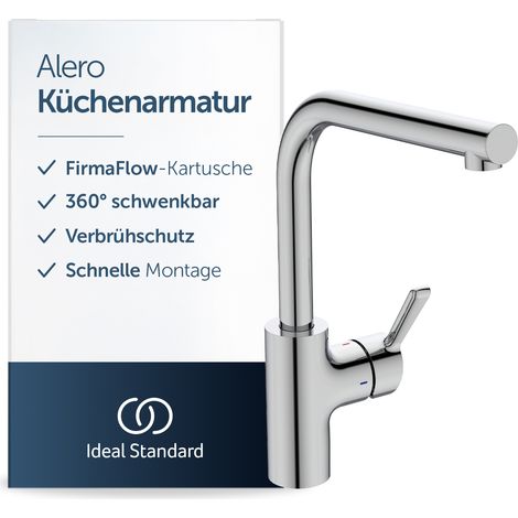 Ideal Standard Alero Küchenarmatur, Hochdruck, Auslaufhöhe 295 mm ✔ Chrom - 360° schwenkbarer Auslauf, Wasserhahn Küche, schnelle Installation, BE190AA (1/5)