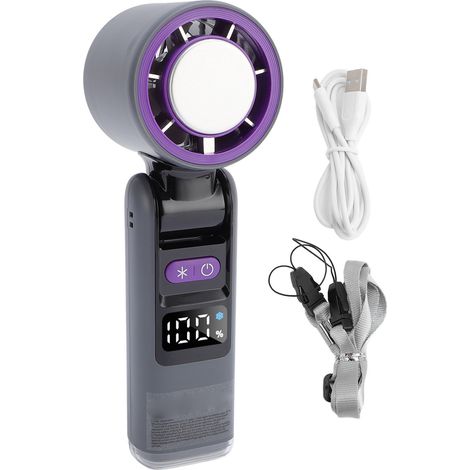 Ortviai Ventilateur Portable avec Écran Numérique, Turbine Haute Vitesse, Refroidissement Glacé, Pliable & LED – Gris