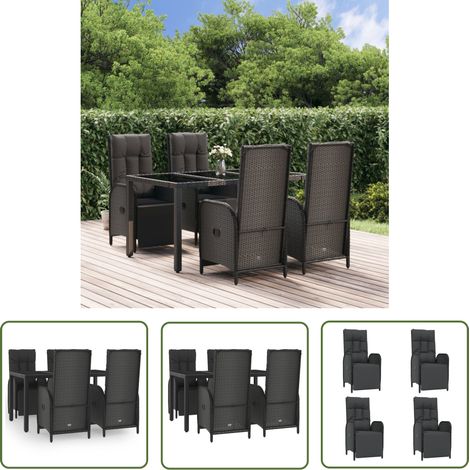 The Living Store 5-tlg. Garten-Essgruppe mit Kissen Schwarz Poly Rattan - Gartenmöbel - Essgruppe - Outdoor Möbel - Gartenset - Lounge Set (1/5)