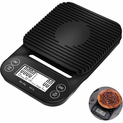 Digital Coffee Scale, Electric Kitchen Scale with LED Display, Multifunctional Food and Beverage Measurement, Pro Scales, 0.1g / 0.1oz / 0.1ml Precision (Black, 195x130x29mm) (1/5)